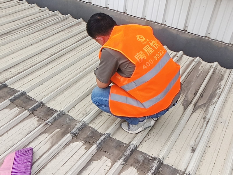 工廠屋頂漏水修補(bǔ)案例:首先要搞明白漏水的原因或地方。一般穿透是屋頂漏水的主要原因，比如混凝土出現(xiàn)裂縫、金屬屋頂出現(xiàn)銹孔等，大家可以根據(jù)屋內(nèi)的水質(zhì)、黑痕或者是霉菌進(jìn)行確定。如果漏水的點(diǎn)比較小，或者是裂縫比較短，可以采取區(qū)域性修補(bǔ)，如果漏水地方比較大、屋頂?shù)牧芽p比較多，可以采取整屋修補(bǔ)。 屋頂表面清潔處理的工具至少包括掃帚，簸箕，一個(gè)或多個(gè)刮刀。要仔細(xì)清除任何一個(gè)可以影響到防水效果的雜物，對(duì)混凝土裂縫我們可以進(jìn)行擴(kuò)增，然后使用工具將裂縫中的污泥清除干凈。 對(duì)屋頂進(jìn)行防水處理: 1、基層潤濕：涂刷之前，若基層較干燥，需在基層灑水潤濕，以確保涂膜附著強(qiáng)度； 2、大面施工：按照防水涂刷范圍，做第一遍涂膜施工，由墻面涂刷至地面； 3、涂刷厚度：第一遍涂膜不要涂刷過厚，涂膜厚度在0.5mm左右即可； 4、涂刷后處理：涂膜完成后確保防水施工部位空氣流通，做好防雨措施，并在門口設(shè)立警示牌，避免涂膜固化前防水涂層遭到破壞。在操作完成后一定要進(jìn)行仔細(xì)的檢測(cè)，尤其墻縫、拐角以及容易積水的地方。