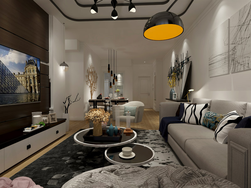 現(xiàn)代風格,三室兩廳,三居室,室內(nèi)裝修設(shè)計效果圖-益修快裝設(shè)計案例